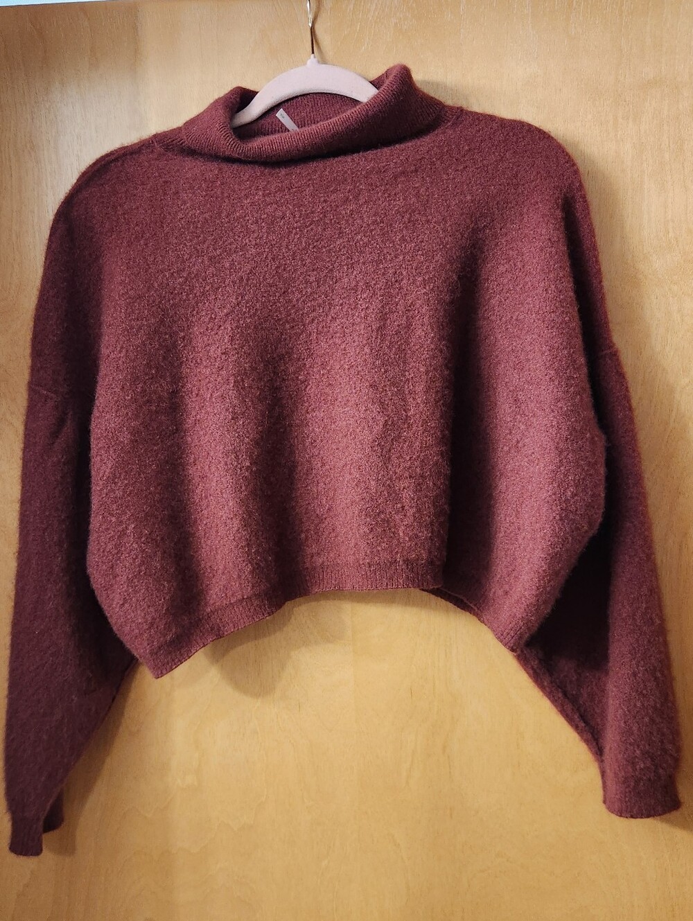 Free People 100% Cashmere Cropped Mock Neck Sweater - Burgundy Size Small